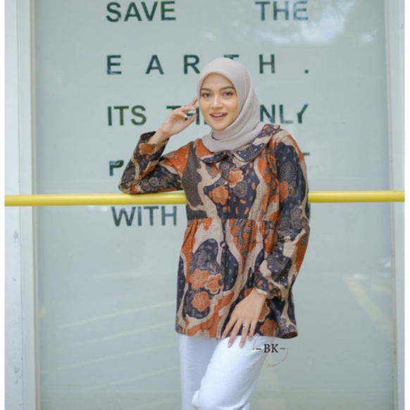 tey-17 Batik wanita ASJ SA HRB026 Kenongo Kemeja Tosca Pendek-Rumi Pulau