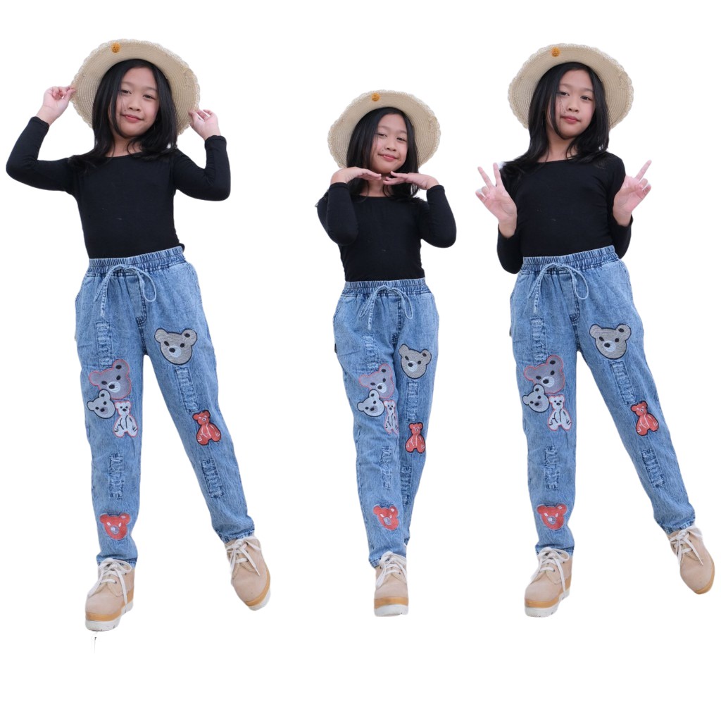 Celana Jeans Anak Perempuan Motif Pita 7-15 Tahun // Celana Anak Perempuan Variasi Bordir // Celana Jeans Anak Permpuan