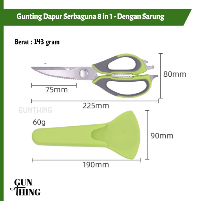 Gunting Dapur Multifungsi Serbaguna 8 in 1 - Dengan Sarung Magnet - Stainless Steel Warna Random