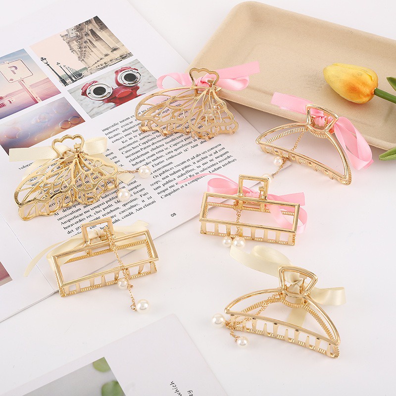 Jepit Rambut Korea Bahan Alloy Jedai Logam Jumbo Jepit Salon Besi Kupu Kupu dengan Pita Butterfly Metal Hair Claw Clips