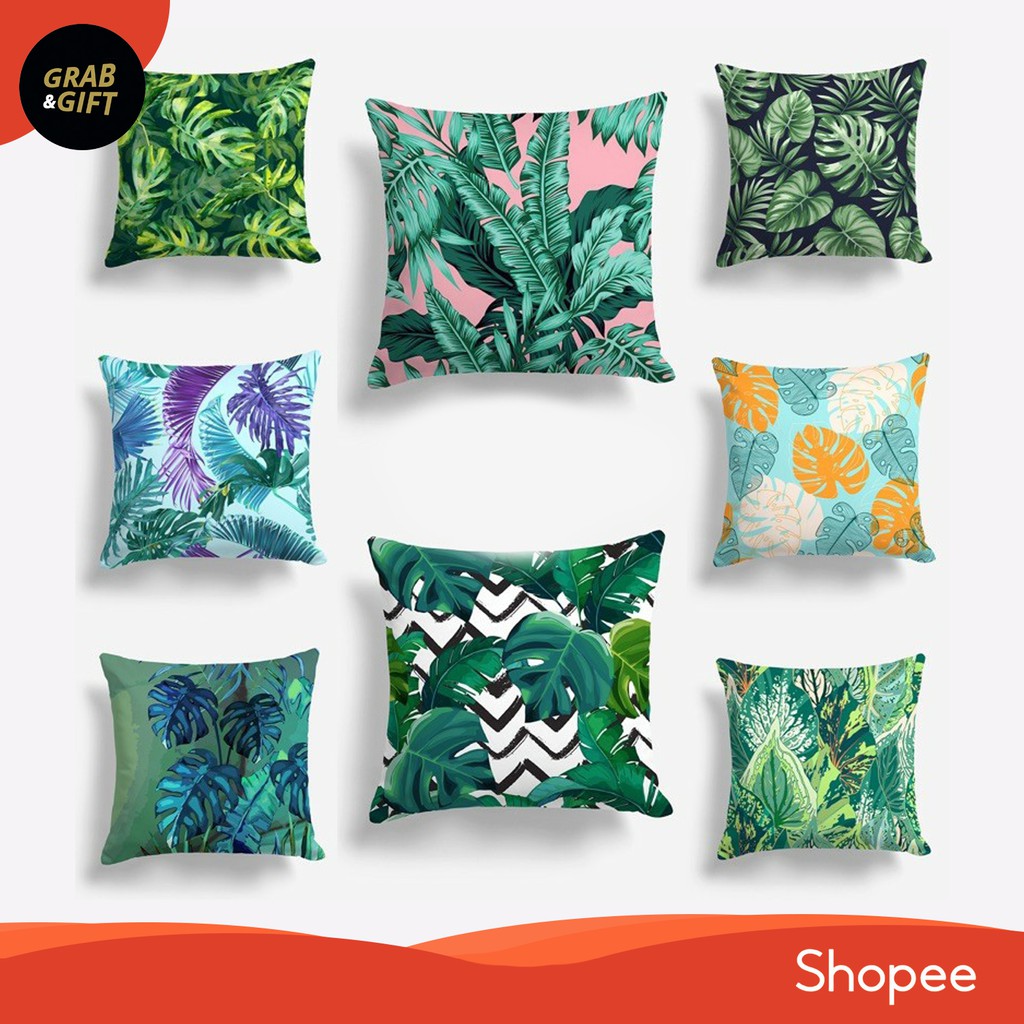 Bantal Sofa Motif Daun 40x40 cm Plant Green Cushion Pillow