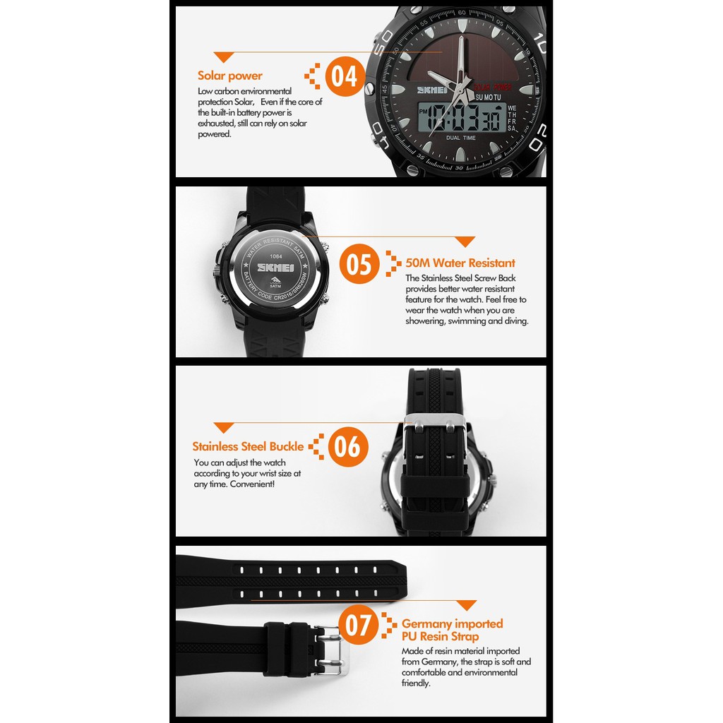 PROMO JAM SKMEI ORIGINAL SKMEI Solar Power Watch 1064 Original Water Resistant 50M - Silver