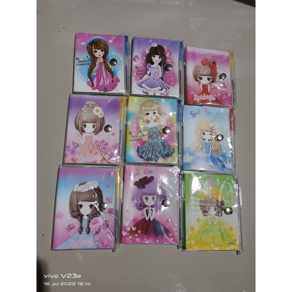 

buku note sampul plastik plus pen motif cute girl