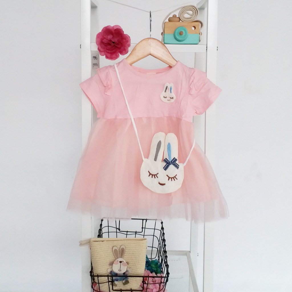 HappyOliver DRESS TWIN BUNNY BAGS 262 EBV Baju Dress Anak Perempuan Import 6 bulan - 3 tahun/Dress Bayi Perempuan/Gaun Bayi Perempuan/Dress Pesta/Dress Bayi