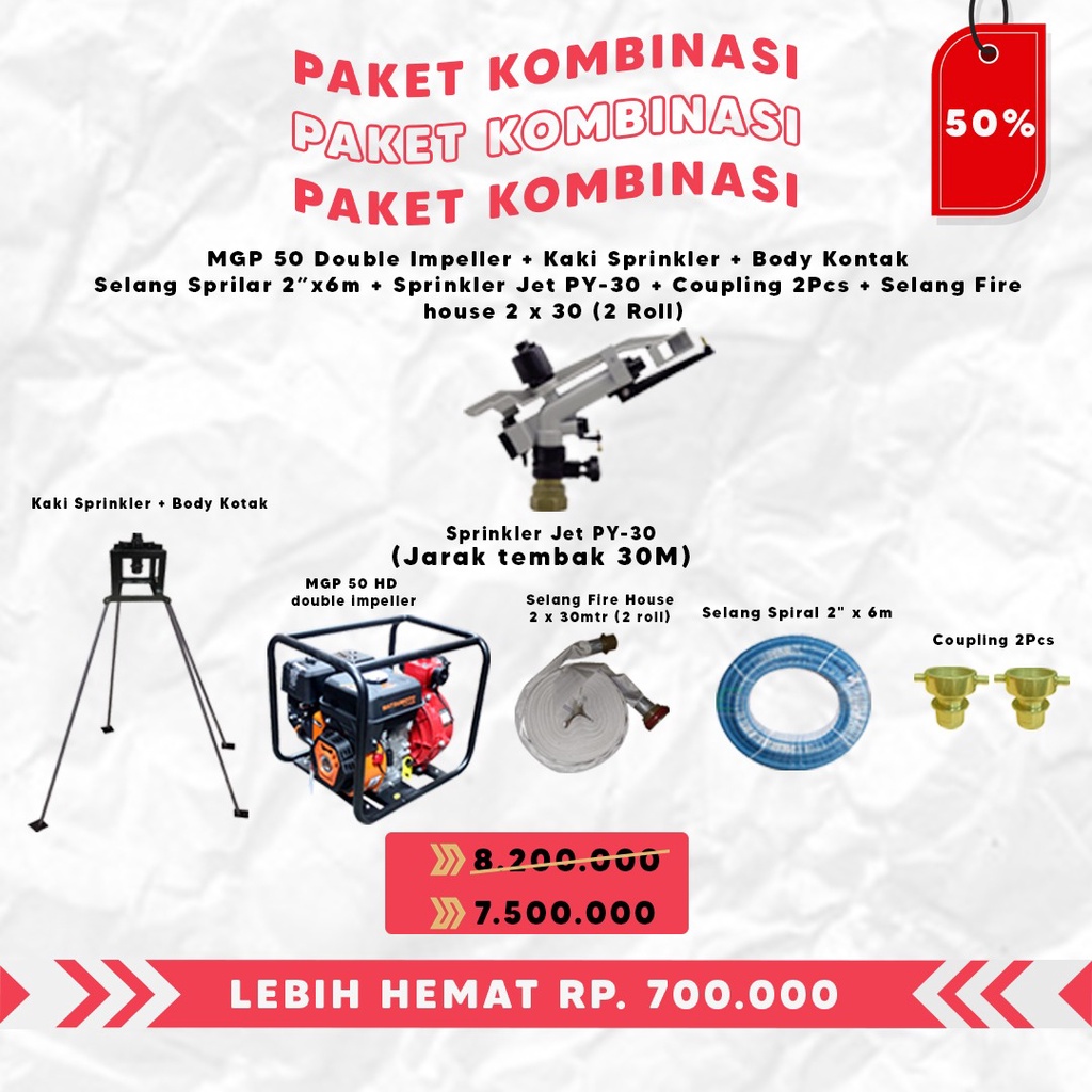 Matsumoto Paket Mesin Pompa Air Bensin Sprinkler Big Rain Paket Komplit