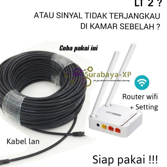 ☂ Paket Kabel LAN 30 Meter + Wifi Router untuk penguat sinyal ➨