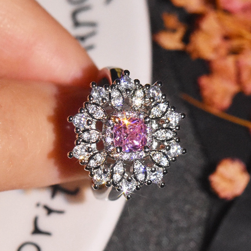 Cincin Zircon Berlian Imitasi Warna Pink Untuk Wanita