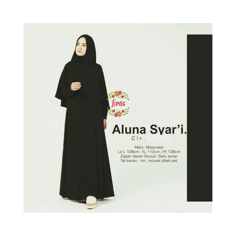 aluna syari gamis hijab khimar polos hitam setelan