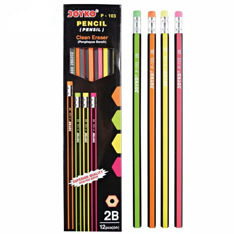 LT08 Pensil 2B Joyko Neon + Penghapus