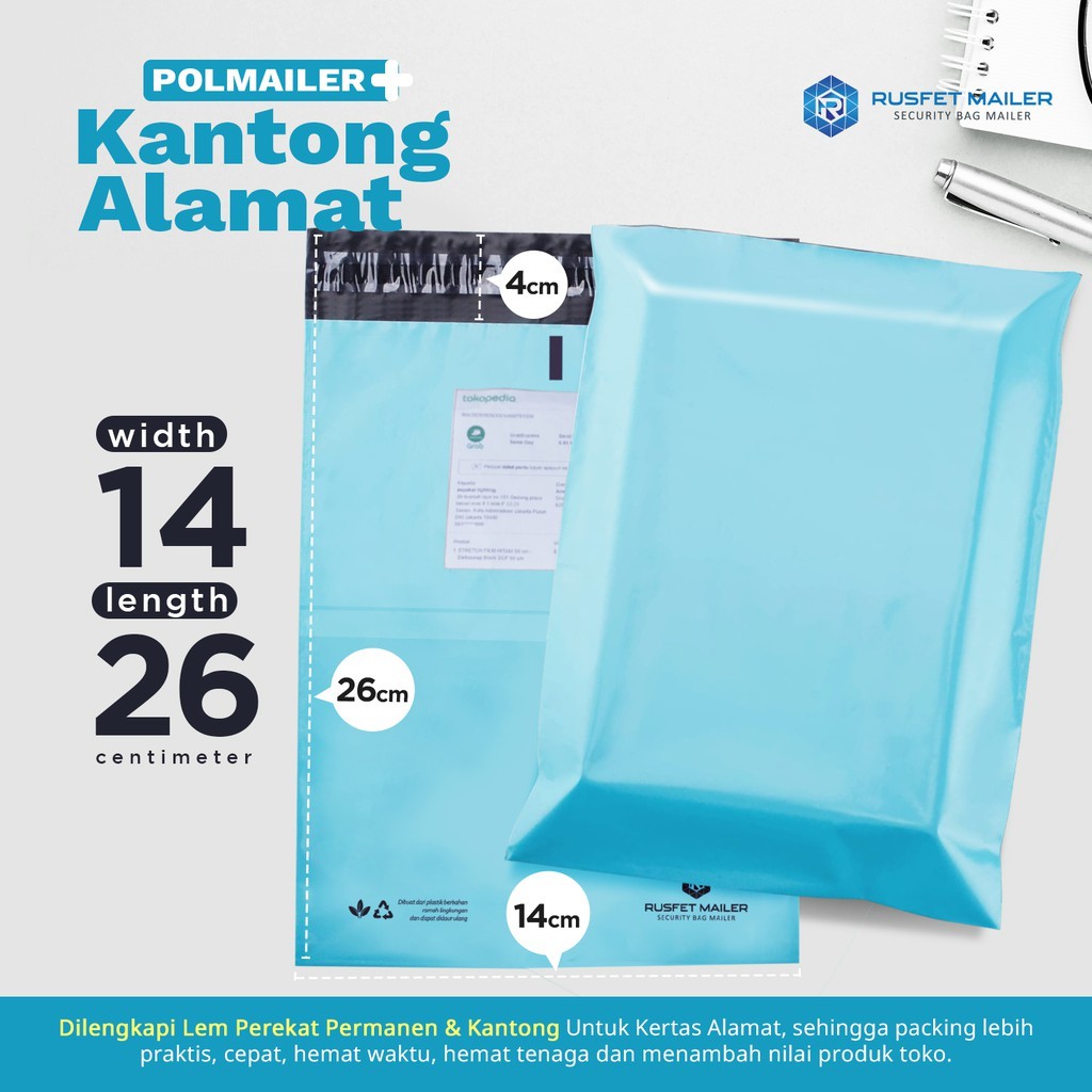 

AMPLOP PLASTIK POLYMAILER POLIMAILER PACKING ONLINE BABY BLUE PER PACK 14X26