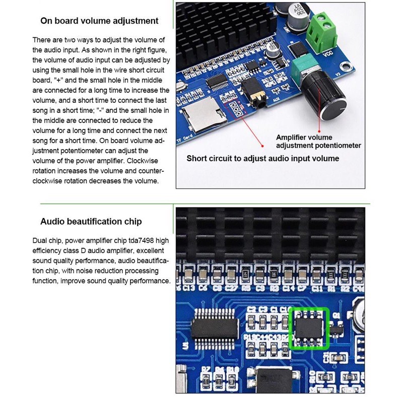 Xh-A105 Papan Modul Amplifier Digital Tda7498 2x100w Dengan Bluetooth 5.0+slot Kartu Tf+Aux