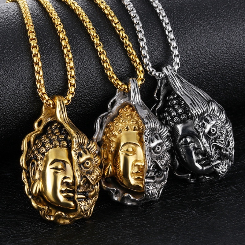 Kalung Liontin Kepala Buddha Gaya national hip-hop Untuk Pria