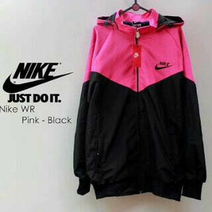 jaket parasut nike pink hitam / jaket nike windrunner sport