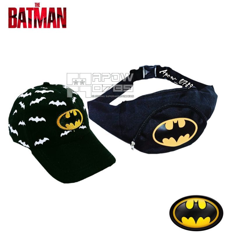 Tas Waistbag BATMAN Paket 2in1/ Tas Bahu Anak Laki laki/Free Topi Baseball anak Usia 2-10thn