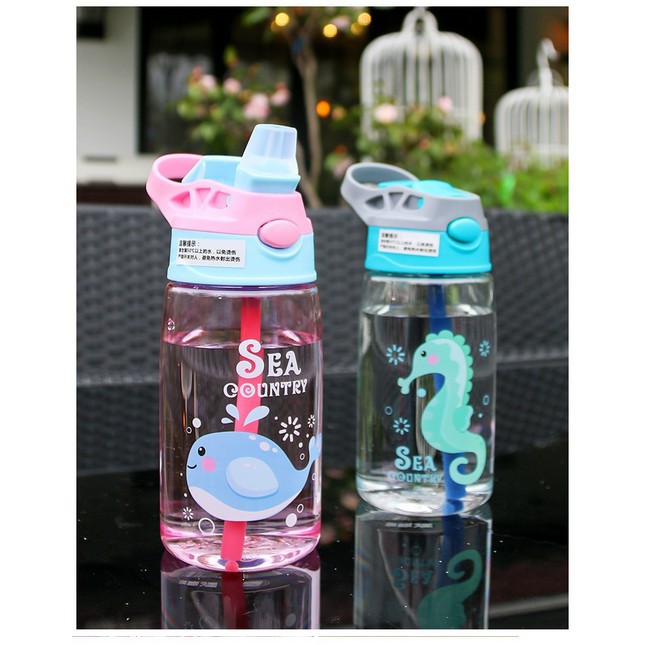 Botol Air Minum Anak Sedotan Motif Animal Sea Country 480ML - Botol Minum Animal Sea dengan Sedotan -  Botol Anak Animal - Botol Minum Animal Sea