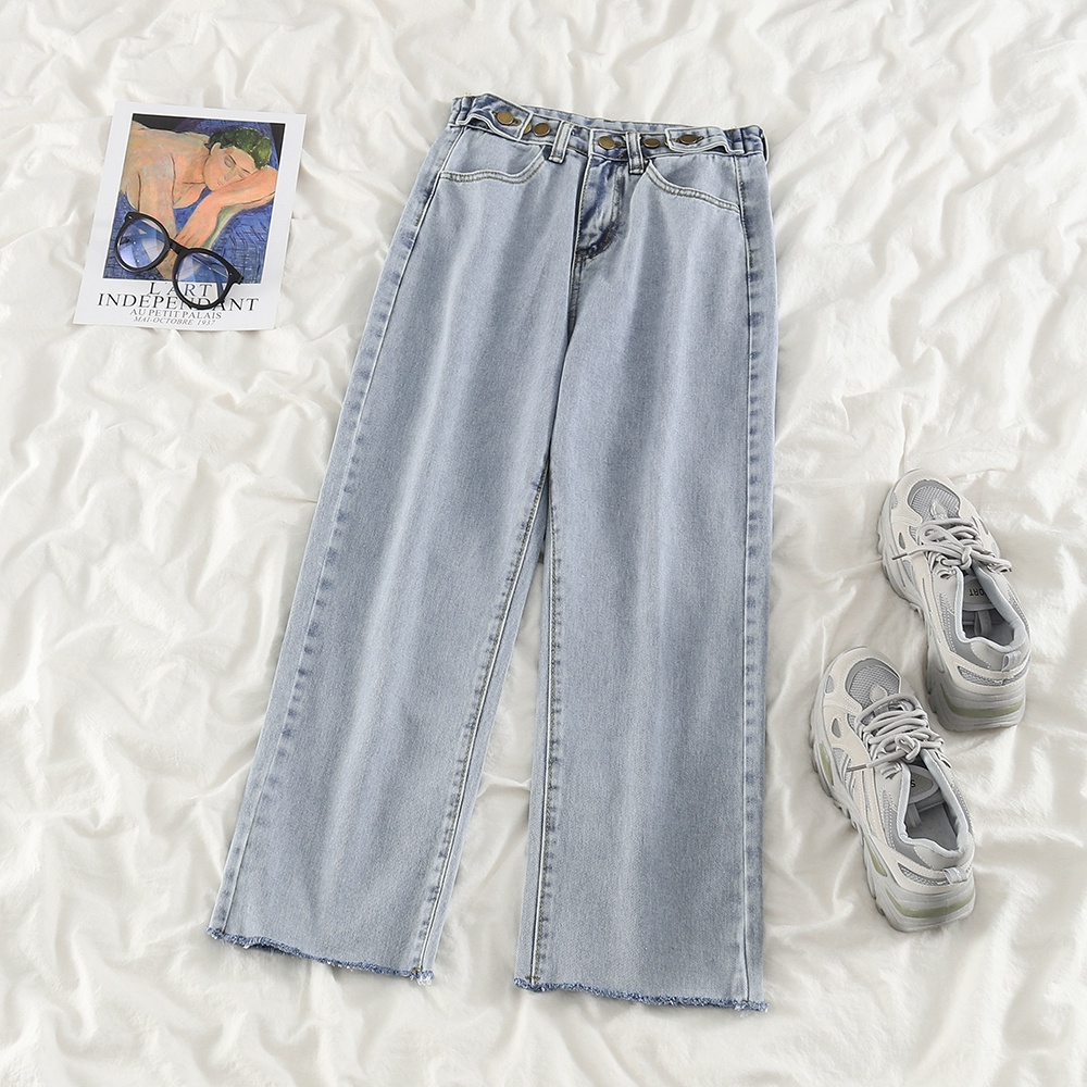 Jeans High Waist Straight Loose Korean Style Dengan Warna Biru~muda Celana Wanita( Rawis)