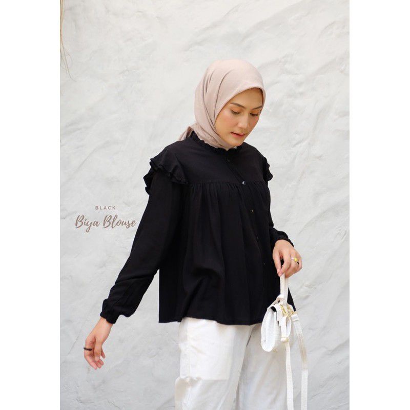 Biya Blouse RAYON Viscose PREMIUM (LD ±110cm) //JF4556-Black, BIYA BLOUSE