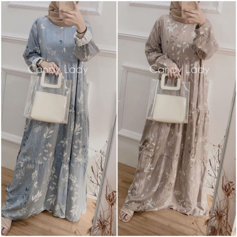 GAMIS RAYON BELLA TALI | MAXI BUSUI MOTIF DAUN BUNGA KECIL | DRESS