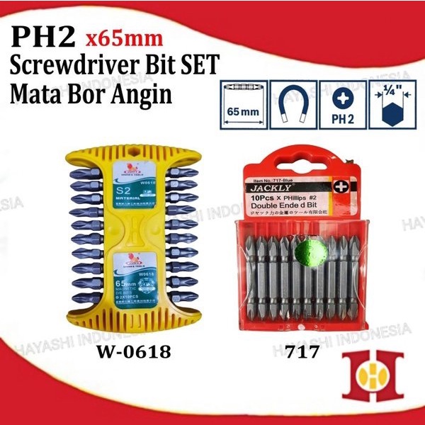 Mata Bor Angin Obeng Kembang Magnet Bolak Balik Double End PH 2 x 65mm - 10pcs