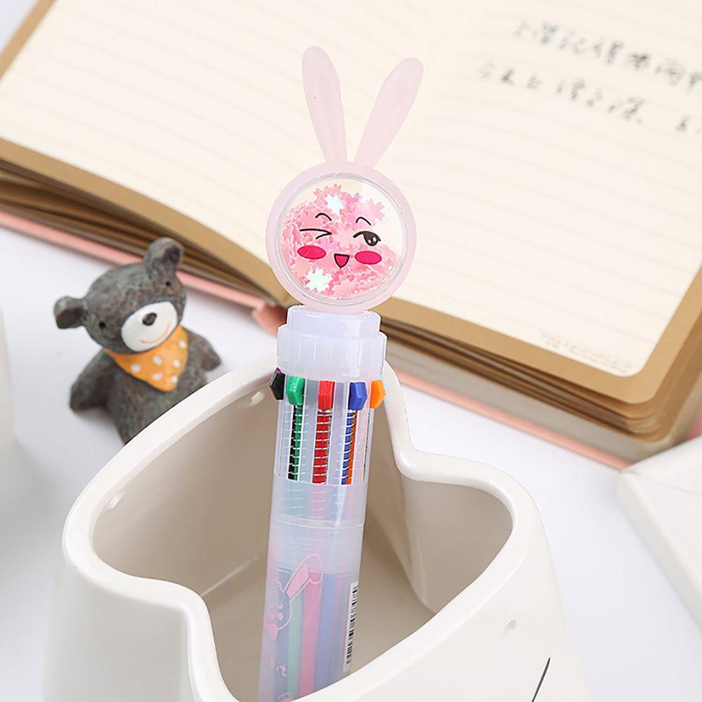 Populer Bolpoin Kawaii Kartun Sequin Perlengkapan Kantor Kelinci Sd 10warna Pulpen