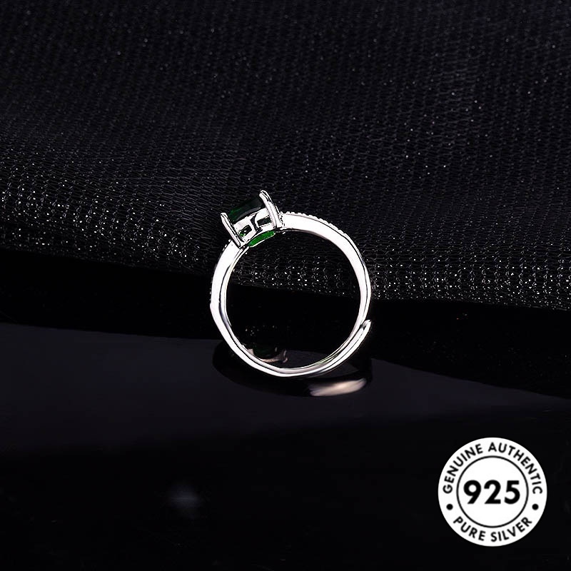 Cincin Sterling Silver 925 Dengan Berlian Imitasi Bentuk Kotak Warna Biru Untuk Wanita