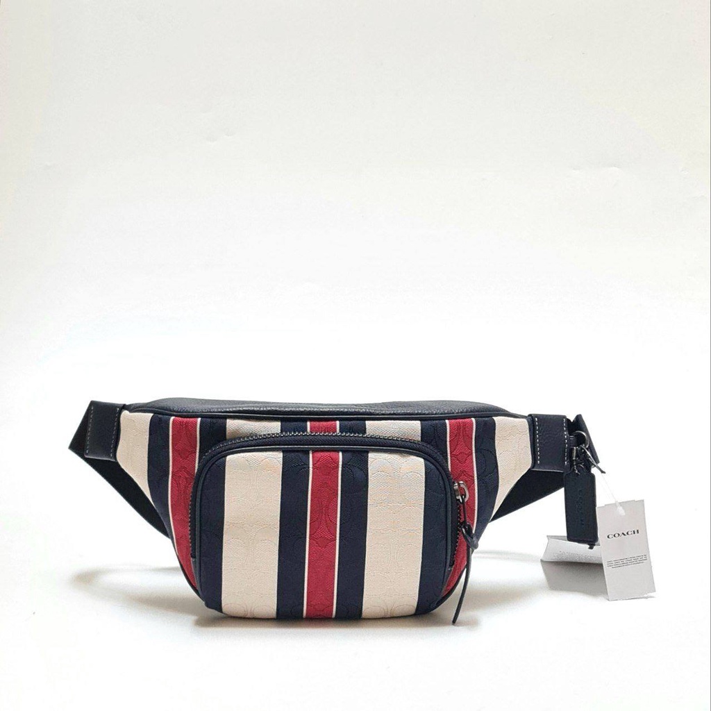 Tas Pria Branded Coach Thompson Belt Bag In Signature Jacquard With Stripes - 100% Original - Hopestead Store