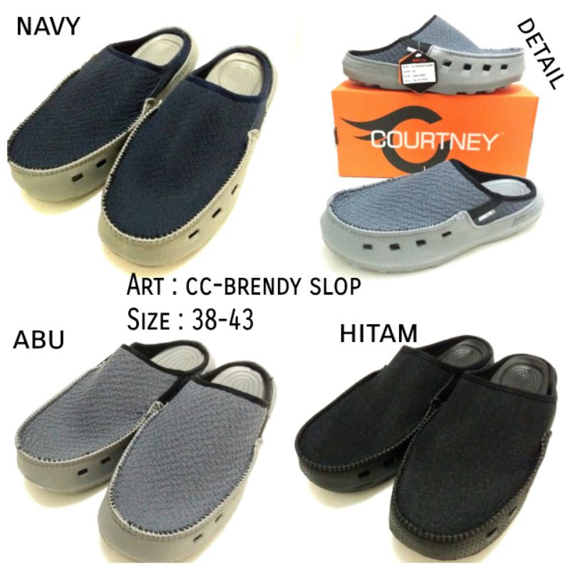 SEPATU SELOP PRIA TERBARU MURAH RINGAN DIPAKAI COURTNEY CC -BRENDY SLOP  Size 38-43 HitamAbu Navy