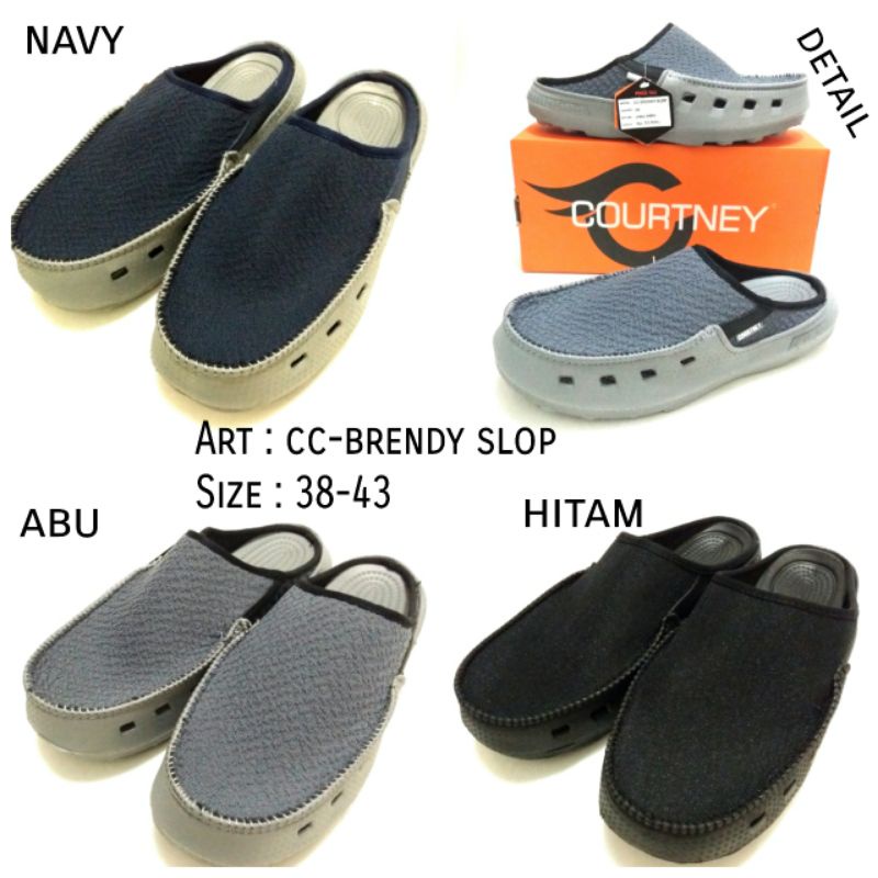 SEPATU SELOP PRIA TERBARU MURAH RINGAN DIPAKAI COURTNEY CC -BRENDY SLOP  Size 38-43 HitamAbu Navy