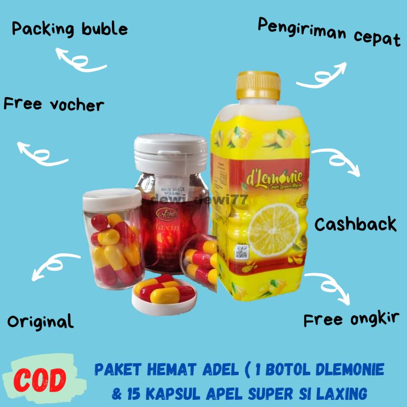 [COD] adel super  isi [ 15 kapsul pelangsing dan 1 botol d'lemoni ] e murah