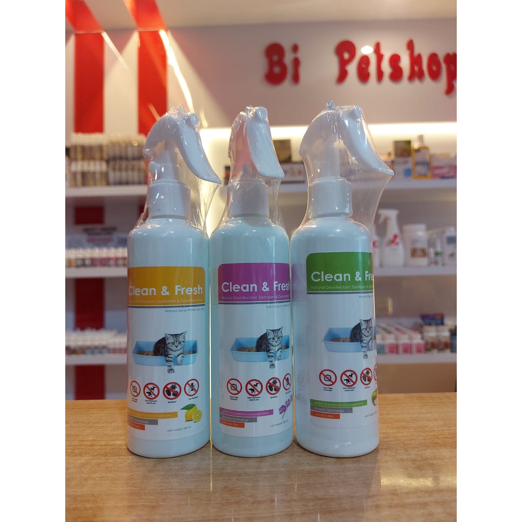 Fresh and Clean SPRAY 230 ml semprotan desinfektan kandang dan penghilang bau hewan