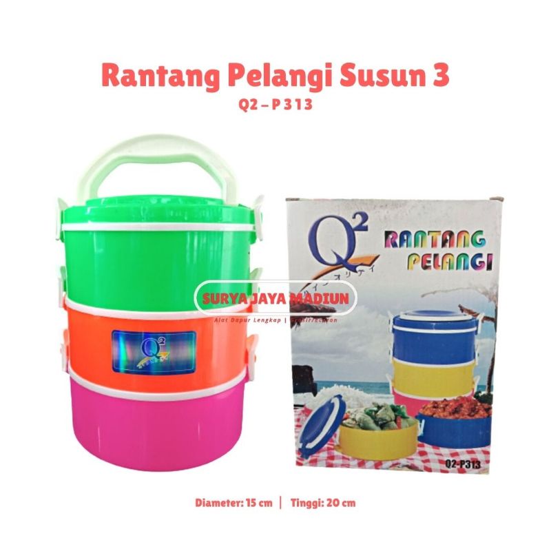 Rantang Plastik Susun 3 Q2 - P313 | Rantang Pelangi Food Grade