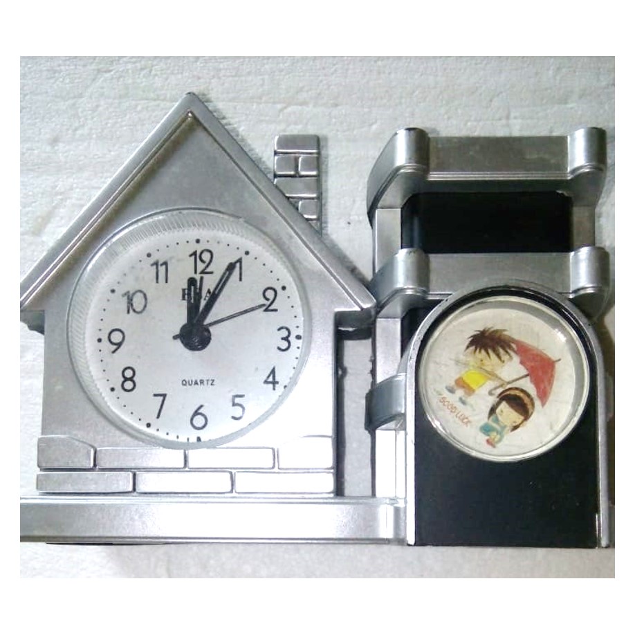 Jam Weker Meja Alarm Clock Silver 15cm Free Baterai