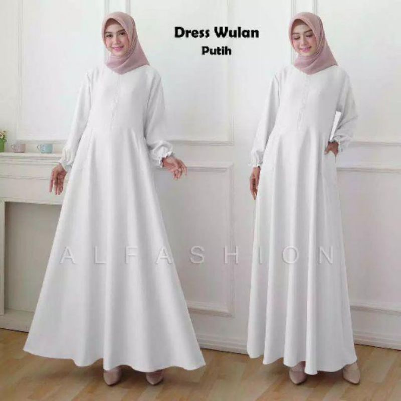 Baju Gamis Dress Wanita Muslim Kondangan Busui Polos WULAN JUMBO Busui Warna PUTIH WHITE
