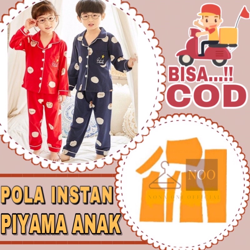 BISA COD✔️ Pola instan setelan piyama anak - Pola jiplak piyama anak - pola jahit piyama anak tingga