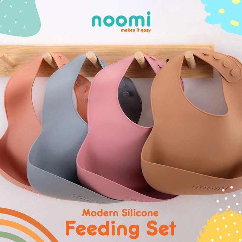 Noomi Feeding Set - Bowl Spoon Bib / Perlengkapan Makan Bayi Silikon 0m+ (Tersedia Varian Warna)