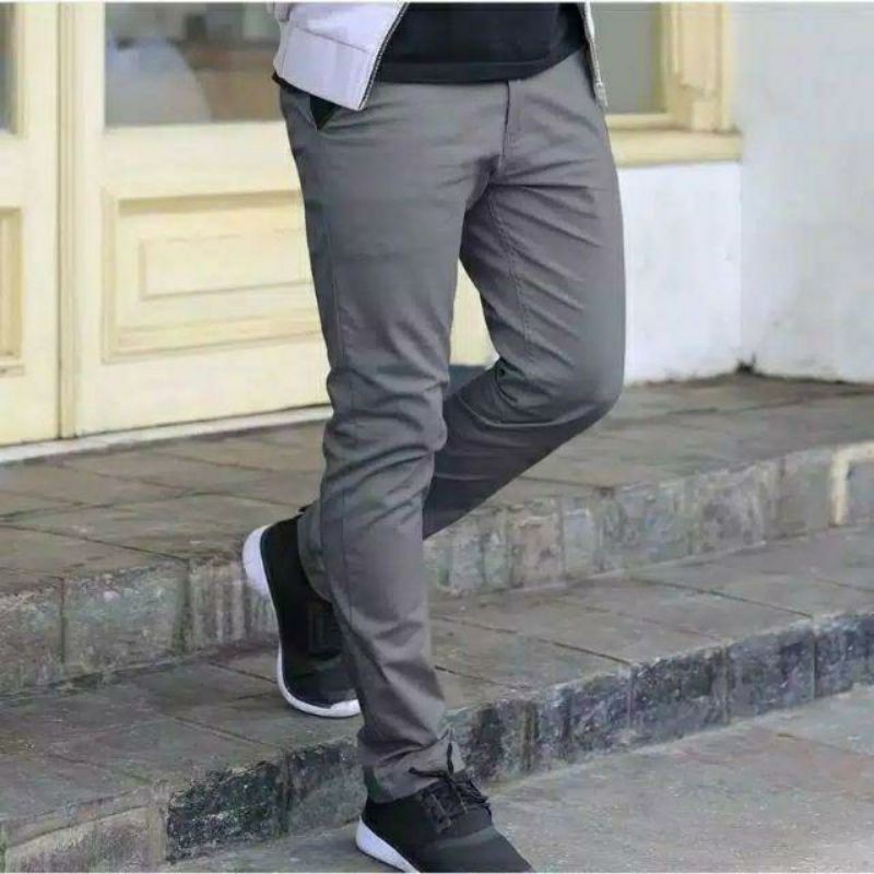 Celana Panjang Pria Reguler Chino/Cino/Chinos Pria/Cowok Standar - Krem(Cream)/Abu(Grey)/Hitam(Black