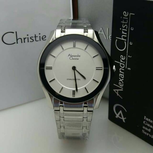 Jam tangan pria alexandre christie silver plat putih original hf0e