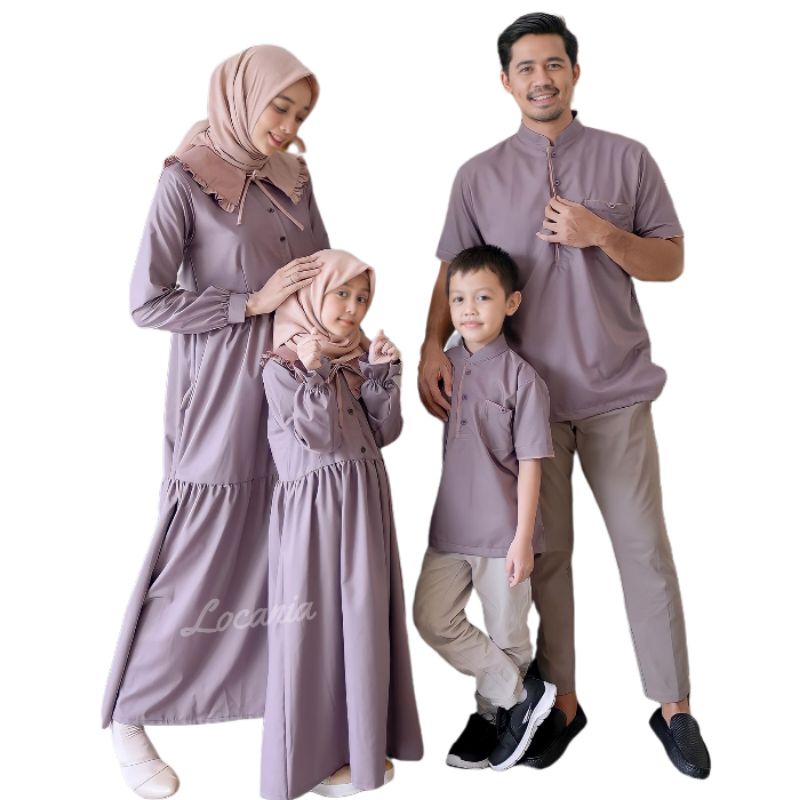 Sarimbit Keluarga Hana dan Hanif Set Gamis Koko Family Couple Fashion Muslim Baju Sarimbit Lebaran M