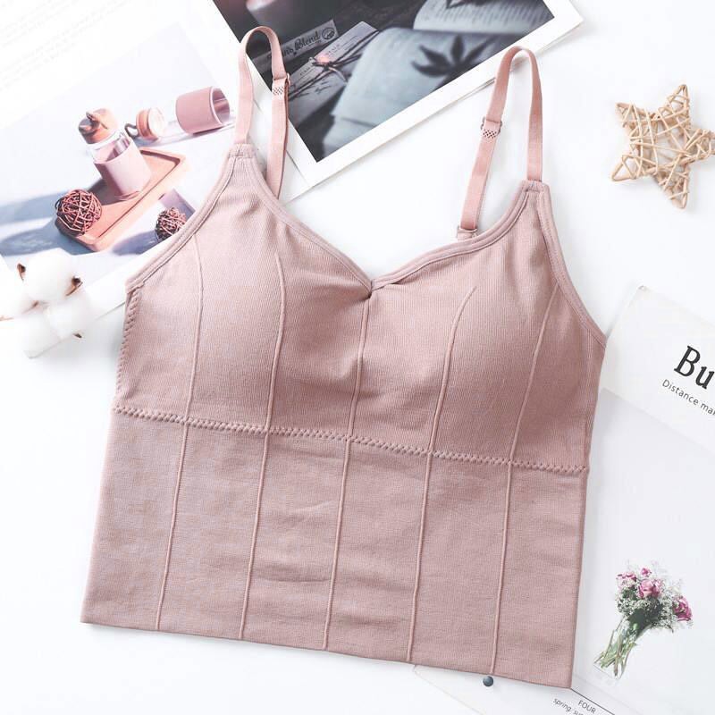 Blackpink Tank Top Crop Top  Sport Tali elastis Gaya Retro Leher V Pakain Dalam Wanita 1133-PINK