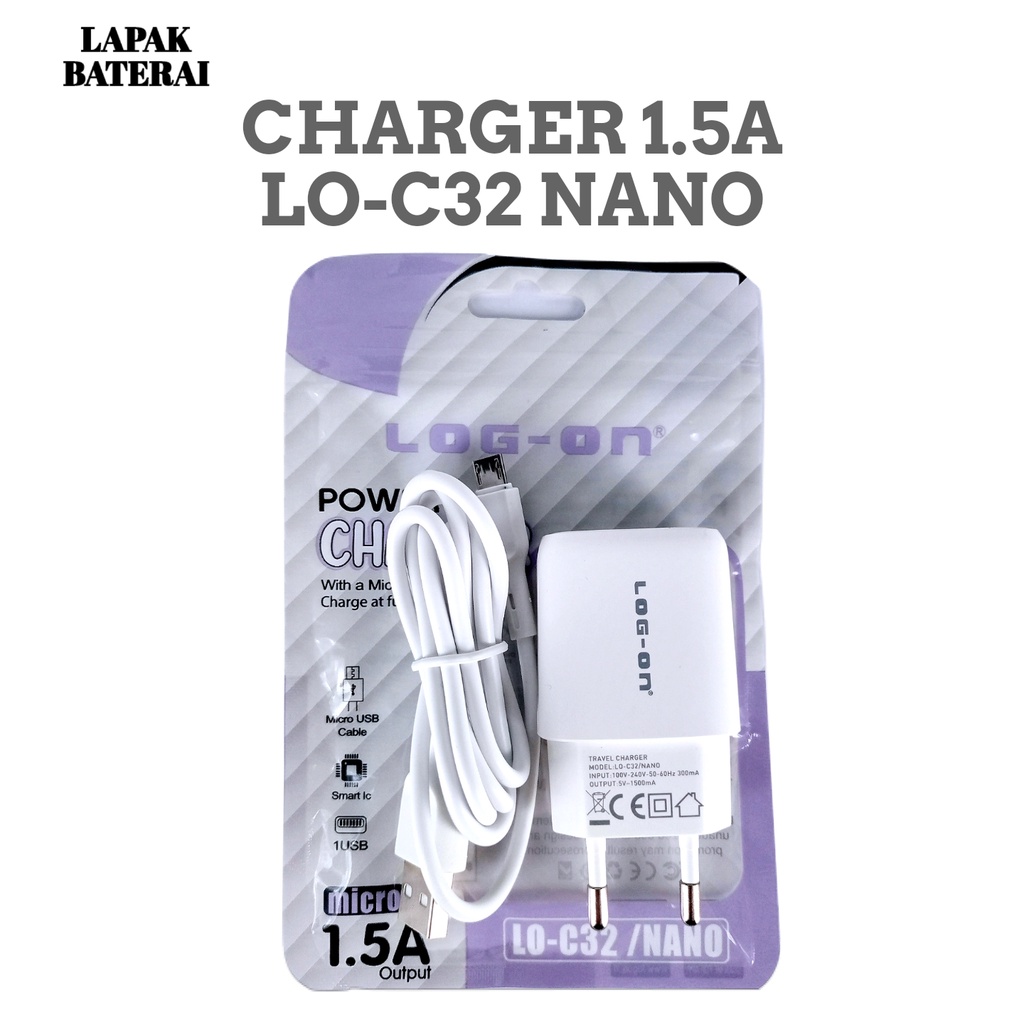 LOG - ON C32 Nano Batok Charger Android 1.5A Micro USB 5V | Casan Android | Charger hp | Murah Berkualitas