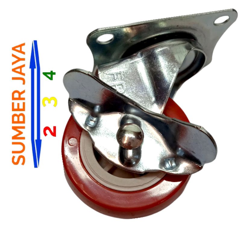 Roda Trolley Merah Hidup dan Rem 2 inch Termurah Roda Troli2 inch