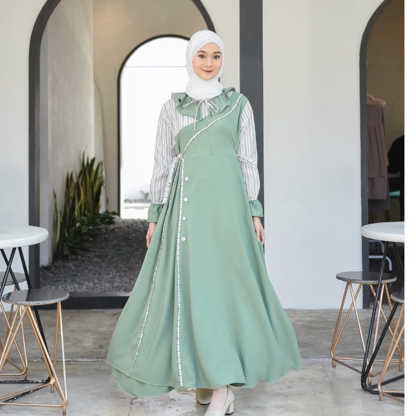 Dress ravania by alesyana dan adora by viola hijab outher look lucu shabby muslim new model pastelen overall baju wanita murah muslimah salur shabby premium