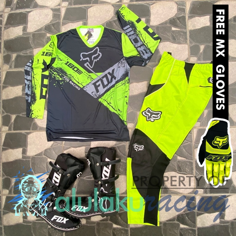 Jersey, Celana, Sarung Tangan &amp; Sepatu Fullprint with Protectors Fullset MX Trail Motocross - Paket Bundling FOCTFG160401-F44
