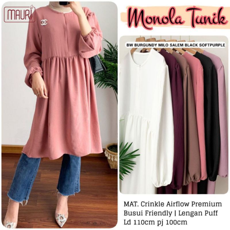 tunik monoli crincle air flow atasan wanita