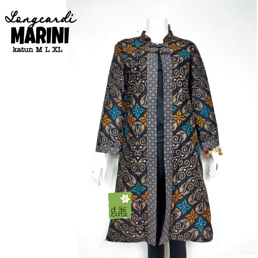 Couple Longcardi Marini Batik Bunga Zigzag Sarimbit Outer Outerwear Cardigan Kardigan Kantor Seragam