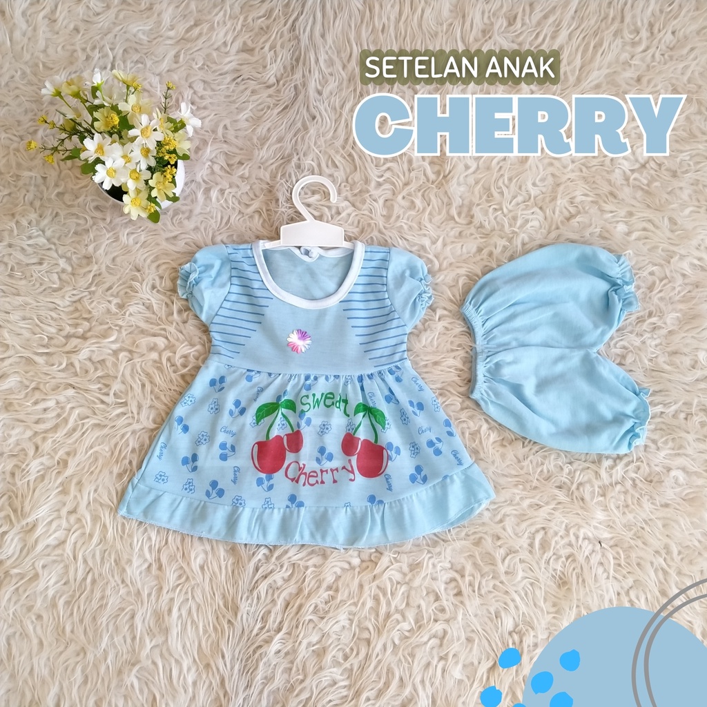 Setelan Ruffle Anak Perempuan Karkater CHERRY tangan balon / Set Ruffle Anak Perempuan Karakter Kartun STELAN BAYI PEREMPUAN USIA 0-9 BULAN