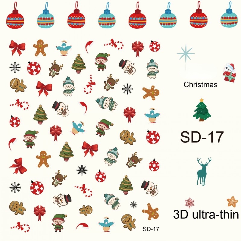 Stiker Kuku Desain Natal Rusa Snowflake Santa Claus Warna Acak Gaya Eropa Amerika Untuk Dekorasi
