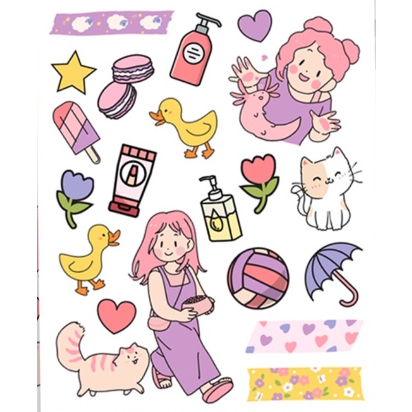 A46 STICKER 10PCS (PINKY GIRL &amp; CAT) anti air notebook scrapbook label tempel motif kartun superhero super hero unik lucu atk alat tulis kantor murah viral termurah kartun komputer leptop handphone hp smartphone koper laptop tembok kulkas disney