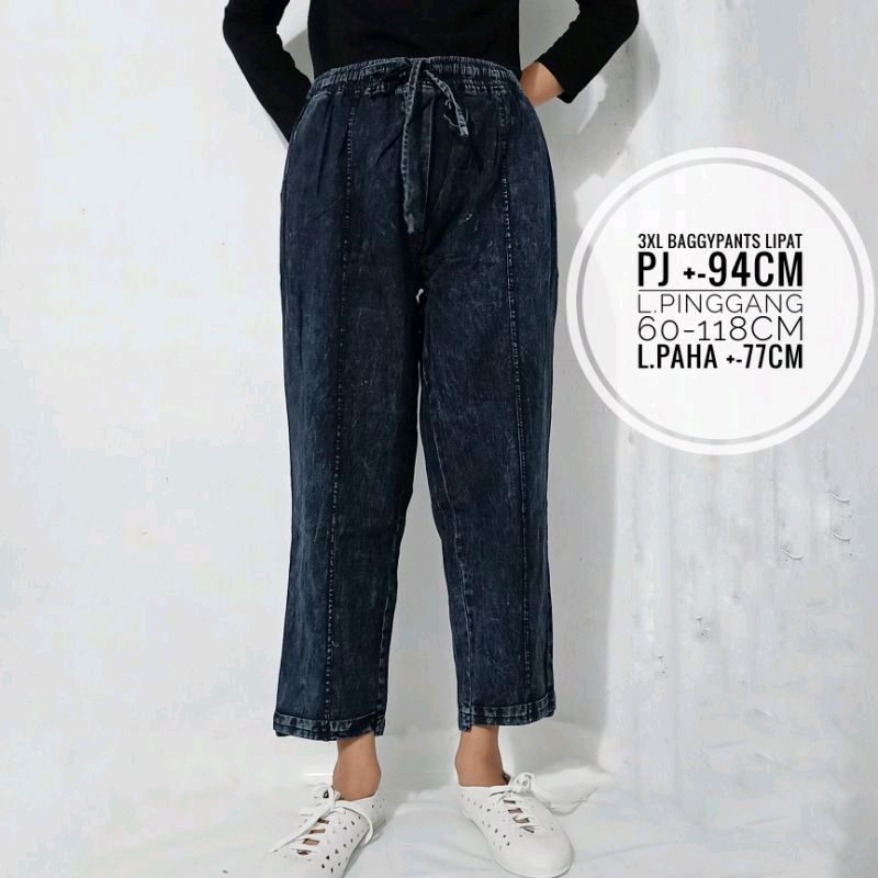 Celana Baggypants Jeans Jumbo Wanita 3XL Jeans Premium/Celana Jeans Lipat Wanita Super Jumbo Premium