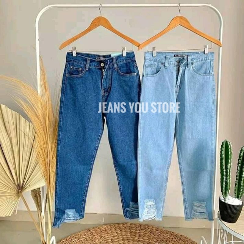 CELANA WANITA JEANS BOYFRIEND SOBEK BAWAH